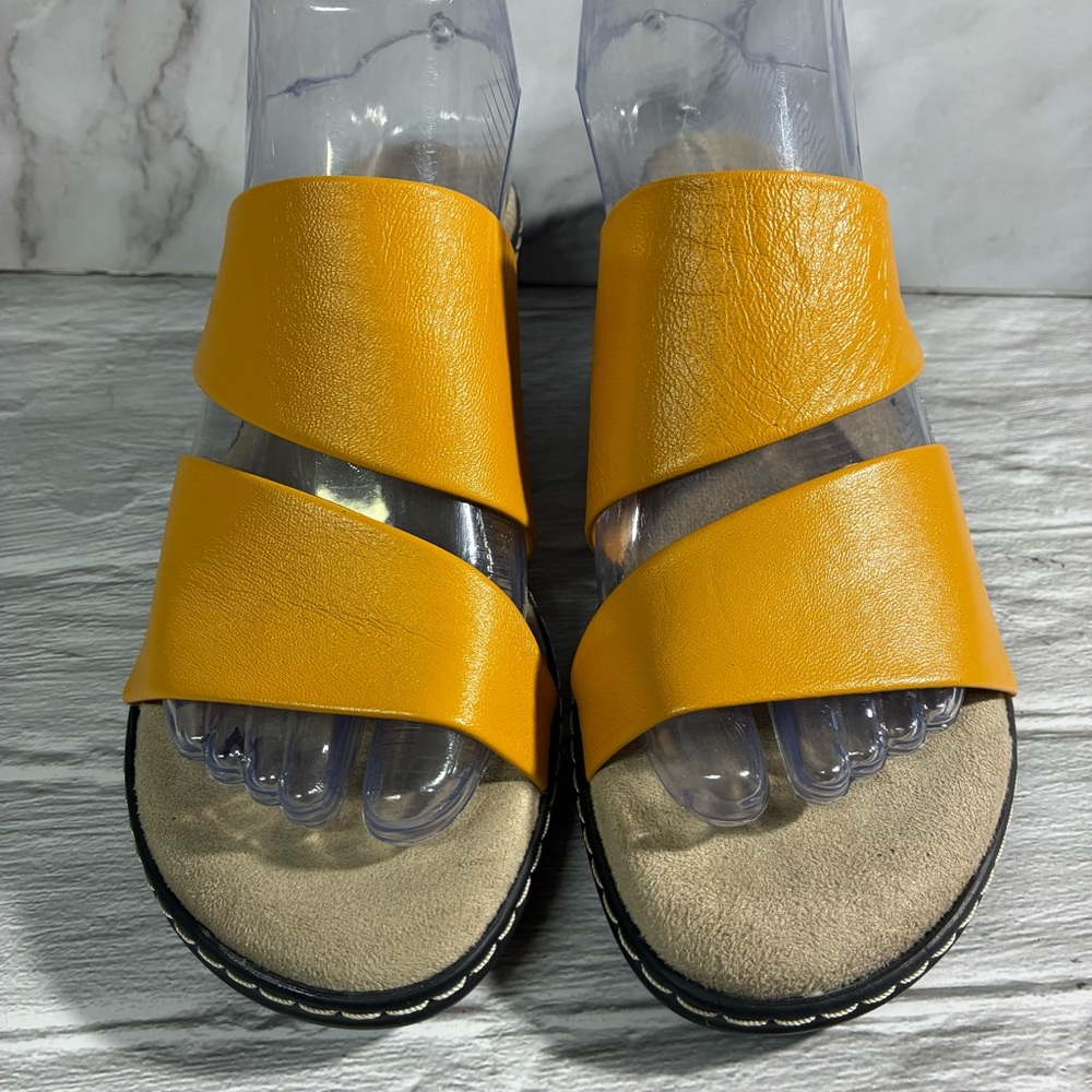 Jana Dark Yellow Gold Leather Two Strap Sandals Size US 7-7.5/EU38 - Picture 2 of 12